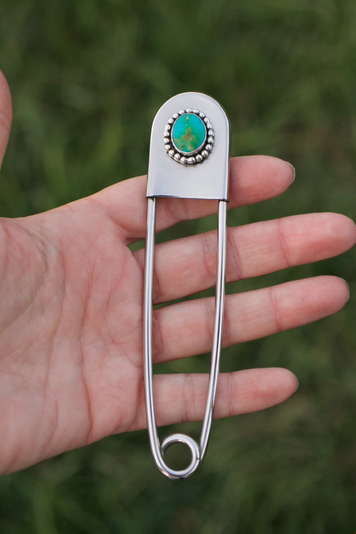 Turquoise Safety Pin by Starr Crafted Silver