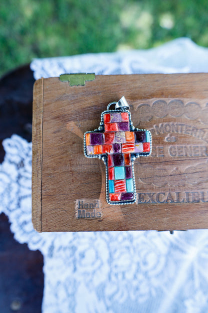 81 - Multi-Stone Cobblestone Cross Pendant
