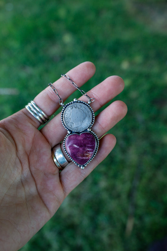73 - Liberty Coin & Spiny Heart Necklace